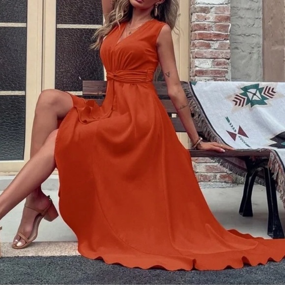 Luxurious Sleeveless High Low Ruffle Maxi Dress - Picture 13 of 14